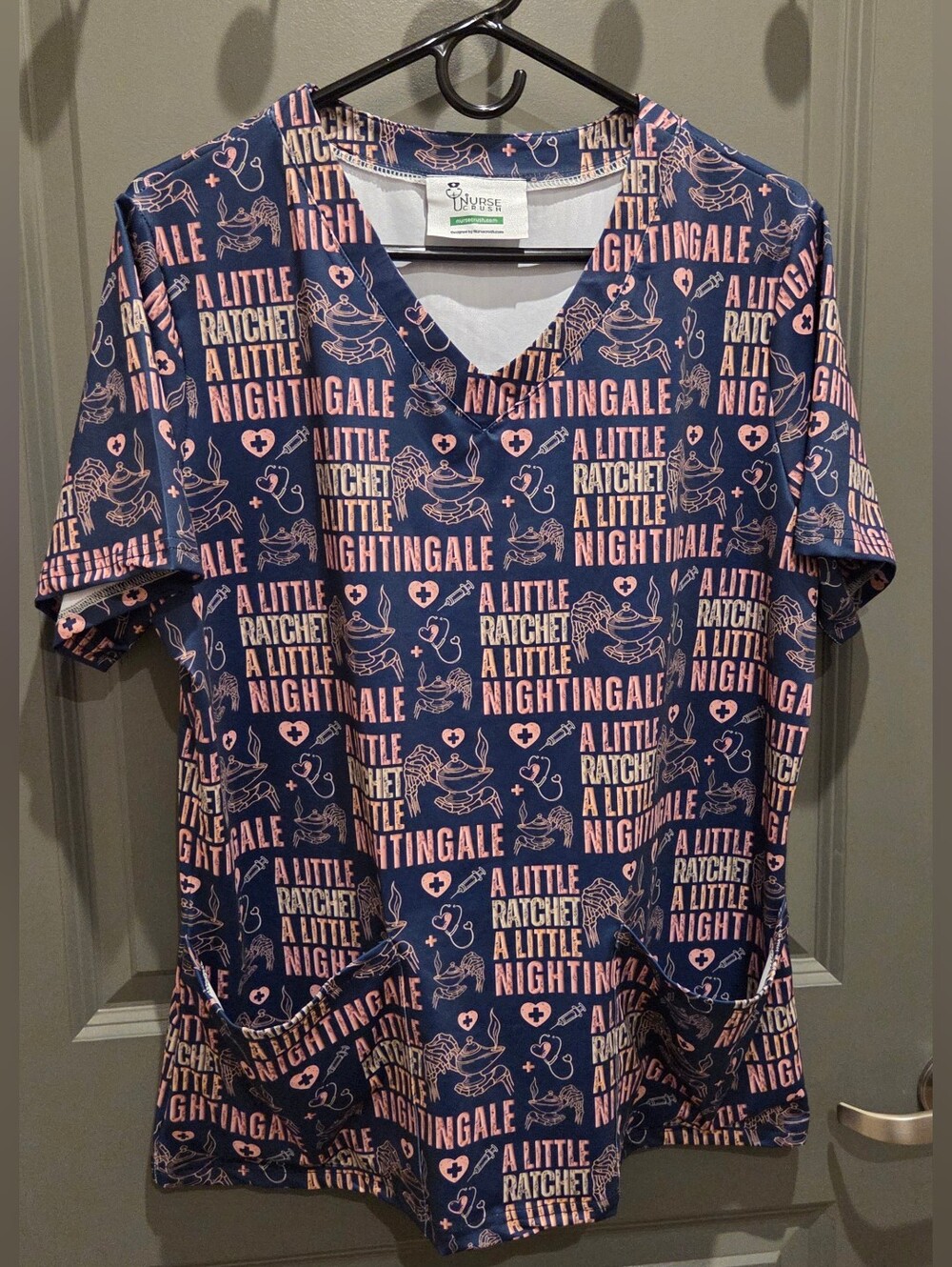 Nurse Crush Halloween Blue A Little Nurse Ratchet/Nightingale  Knit Scrub Top L